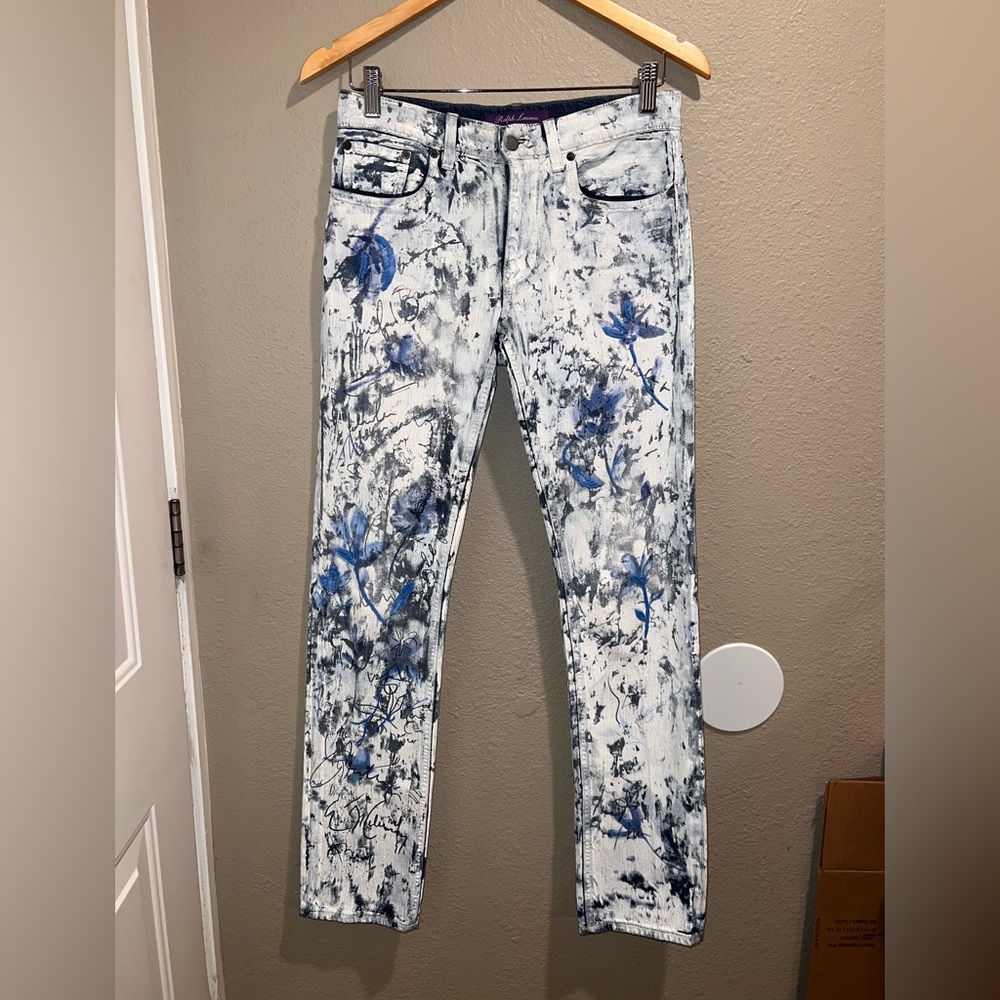 Ralph Lauren Purple Label Hand Painted Floral Jeans Made in Italy Size 25